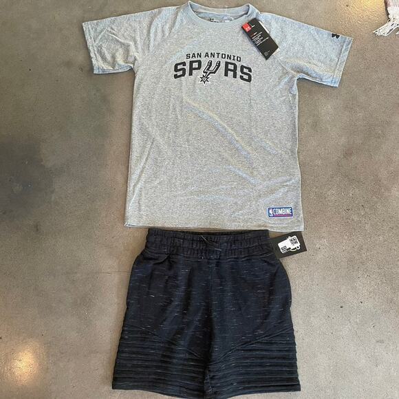 NBA san antonio Spurs under armour gray tshirt art class black shorts Medium